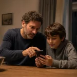 Genitore e bambino impostano limiti di utilizzo sullo smartphone Android in casa